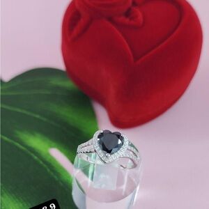 Elegant Silver Heart Ring with Black Stone